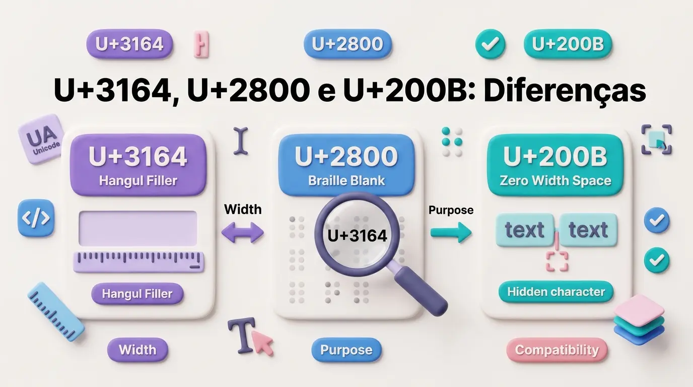 U+3164, U+2800 e U+200B Qual Espaço Invisível Usar