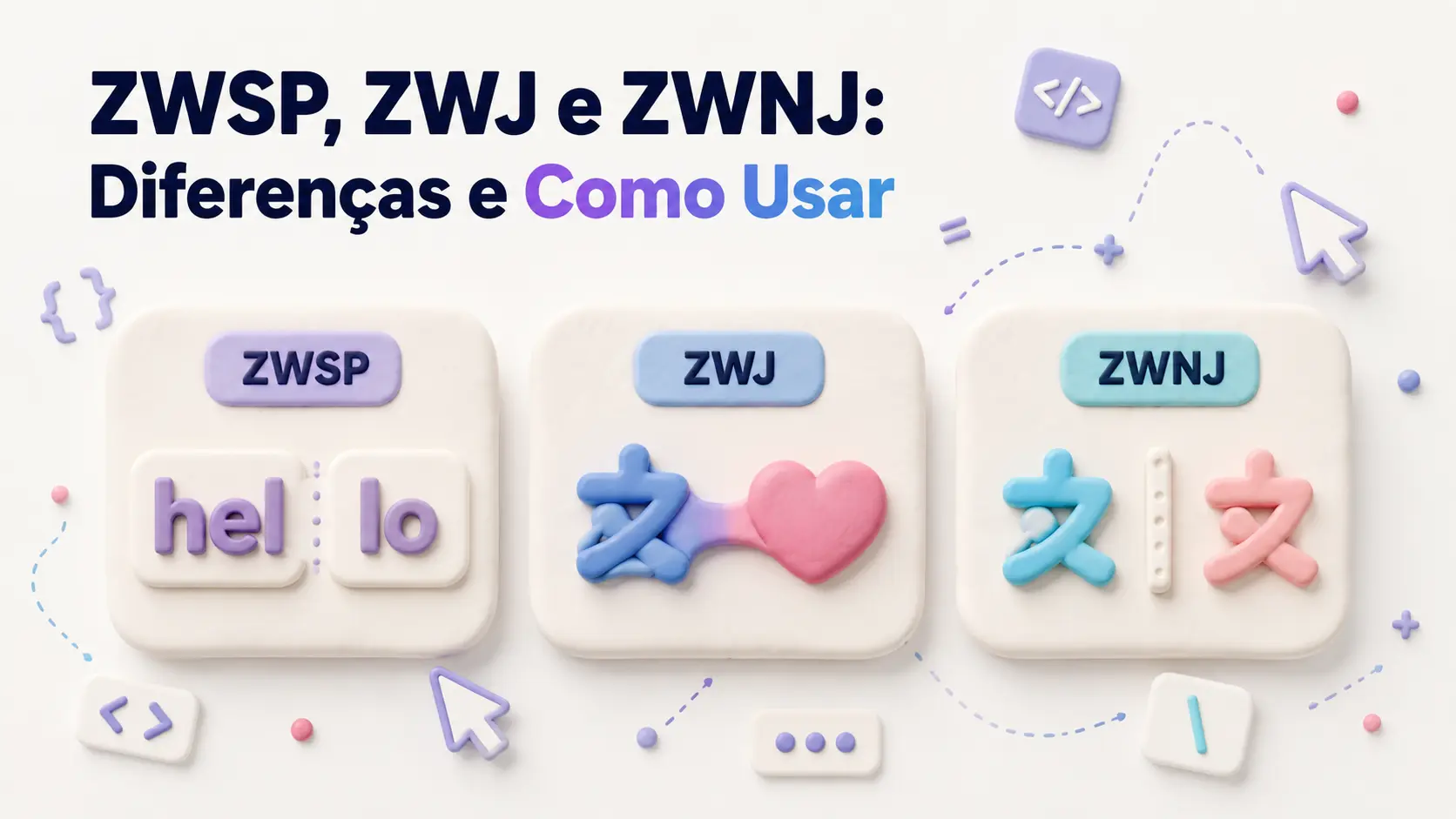 ZWSP, ZWJ e ZWNJ Diferenças e Como Usar